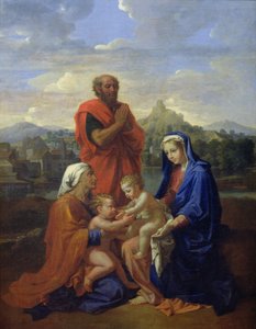 सेंट जॉन, सेंट एलिजाबेथ और सेंट जोसेफ प्रार्थना के साथ पवित्र परिवार, 1656 द्वारा निकोलस पौसिन
