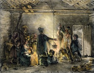 एक कोयला-खान की झोपड़ी का इंटीरियर, गोदेफ्रॉय एंगेलमैन (1788-1839) 1829 द्वारा उकेरा गया द्वारा अलेक्जेंड्रे गेब्रियल (बाद में) डीकैंप्स