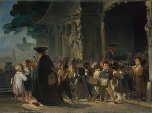 चर्च के प्रवेश द्वार के सामने बच्चे। 1817 और 1845 के बीच द्वारा अलेक्जेंड्रे गेब्रियल (बाद में) डीकैंप्स