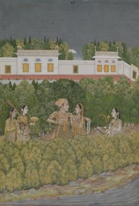18वीं शताब्दी के मध्य में एक बगीचे में राजकुमार और देवियाँ। द्वारा निधि माली