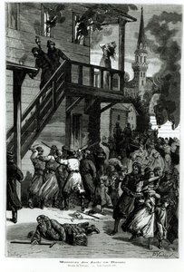 रूस में यहूदियों का वध, ले जर्नल इलस्ट्र्रे से गुस्ताव वौलकिन (fl.1880-90) द्वारा उत्कीर्ण, जून 1881 (bw फोटो) द्वारा नीलसन