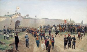 4 जून 1877, 1883 को निकोपोल में तुर्की का आत्मसमर्पण। द्वारा निकोलाई दिमित्रिगिच दिमित्रिक ओरेनबर्गस्की