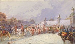 मास्को में कुचम खान के कब्जे वाले परिवार का प्रवेश। 1599, 1891।