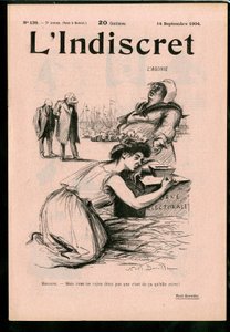 "L'Indiscret" का कवर, B & W . में व्यंग्य