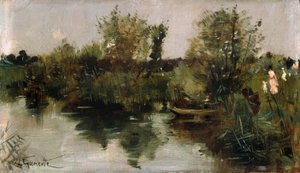 N.Goeneutte, Idyllic नदी परिदृश्य