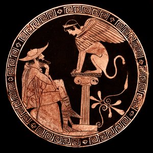 ओडिपस और स्फिंक्स, वलसी, c.470 ईसा पूर्व (सिरेमिक) का चित्रण करने वाली लाल आकृति अटारी काइलिक्स द्वारा ओडिपस पेंटर (attr।)