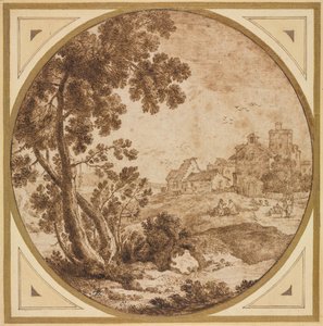 इमारतों और आंकड़ों के साथ लैंडस्केप, दूसरी छमाही 1600s।