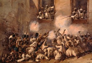 16 नवंबर, 1857 को लखनऊ के सिकंदराबाद के तूफान में 93 वें हाइलैंडर्स ने ब्रीच प्रवेश किया