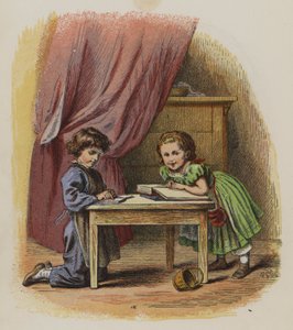 किताबें पढ़ रहे दो बच्चे (कलर लिथो)