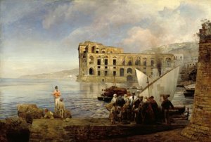 O.Achenbach, क्वीन अन्ना के महल के साथ नेपल्स के पास खाड़ी।