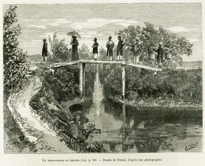 बदले में एक मिशनरी। एडौर्ड चार्टन (1807-1890), हैचेट, पेरिस के निर्देशन में, ले टूर डू मोंडे 1890 में, डॉक्टर पॉल होक्क्वार्ड द्वारा 1884 में ट्रेंटे मोइस औ टोनकिन की कहानी को चित्रित करने के लिए टोफनी द्वारा उत्कीर्णन। द्वारा ओसवाल्डो टोफानी