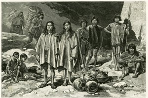 इक्वाडोर के कॉर्डिलरेस के भारतीयों के प्रकार, बाईं ओर, पृष्ठभूमि में, नानेगल के युम्बोस, अग्रभूमि लोजानोस में, बीच में ज़ापारोस के एक जोड़े, दाईं ओर, जिवरोस योद्धा। टोफनी द्वारा उत्कीर्णन, दस्तावेजों के आधार पर, स्टोर को चित्रित करने के लिए द्वारा ओसवाल्डो टोफानी