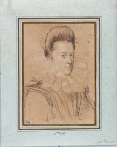 एलोनोर डी मेडिसिस का पोर्ट्रेट (एलोनोरा डी मेडिसी) (1567-1611) गोंजाग के विन्सेंट I की पत्नी, मंटुआ के ड्यूक (विन्सेन्ज़ो आई गोंजागा, मंटुआ के ड्यूक) (1562-1612) ओटावियो लियोनी द्वारा ड्राइंग (1578-1630) जीन, स्ट्राडा नुओवा संग्रहालय, आमंत्रण 2432