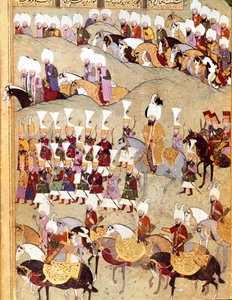 तुर्क साम्राज्य: "" ओटोमन सुल्तान मुराद II (मूरत) (1404-1451) और फारस के आक्रमण के दौरान उनकी सेना का प्रतिनिधित्व""" पांडुलिपि लघु एमएस। वित्तीय वर्ष 1404 "" सेहिंसाहनाम"" (या शाहिनशाह-नामे या शाहिनशाह-नामे, शा द्वारा ओटोमन स्कूल
