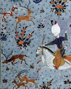 सुल्तान मुराद द्वितीय (मूरत) (1404-1451) के दरबारियों का प्रतिनिधित्व हिरण का विवरण। 17वीं सदी का लघुचित्र। इस्तांबुल, टोपकापी सराय संग्रहालय पुस्तकालय द्वारा ओटोमन स्कूल