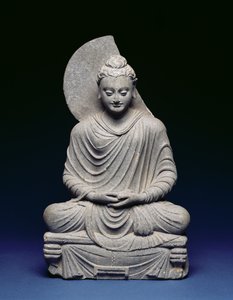 बैठे हुए बुद्ध, गांधार, पहली-तीसरी शताब्दी ईस्वी (विद्वान)