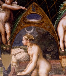 डायना और एक्टन के मिथक से, डायना वसंत में डुबकी लगा रही है द्वारा Parmigianino
