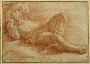 दाढ़ी वाली आकृति, सो रही है (सफेद कागज पर लाल चाक) द्वारा Parmigianino