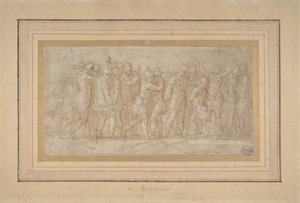 जीत के बाद जश्न मनाते रोमन या यूनानी योद्धा, 1503-40। द्वारा Parmigianino