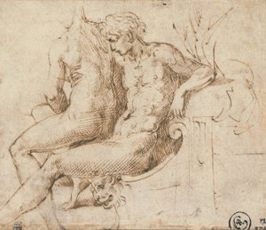 दो प्रेमी एक सोफे पर बैठे द्वारा Parmigianino