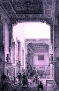 ओउटियर-हौच कदन का आंतरिक आंगन, फारस के 'वॉयेज पिटोरेस्क' से, एमिल एडमंड ओलिवियर (1800-64) द्वारा उकेरा गया है, जिसे लेट्रोन, पेरिस द्वारा प्रकाशित किया गया है। द्वारा पास्कल जेवियर (बाद में) कोस्टे