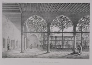 लेविरॉन, पेरिस, 1829 द्वारा प्रकाशित एमिल एडमंड ओलीवियर (1800-64) द्वारा उत्कीर्ण, &39;मोन्यूमेंट्स एंड काहिरा की इमारतें&39; से काहिरा में, कैरो में दारिश कॉन्वेंट के इंटीरियर का दृश्य।