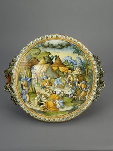 मैना के गैदरिंग के साथ बेसिन, शायद अर्बिनो, c.1600-20 (maiolica)