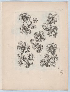 छोटे फूलों की आकृतियों की श्रृंखला, प्लेट 3, सीए। 1670-85., सीए. 1670-85. द्वारा पॉल एंड्रॉएट डू Cerceau