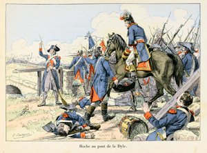 होचे औ पोंट डे ला डाइल: मार्च 1793 में, ल्यूवेन (बेल्जियम) के सामने डाइल के मार्ग पर रिट्रीट को कवर करते हुए, लज़ारे होचे (1768-1797) ने ऑस्ट्रियाई लोगों के खिलाफ लड़ाई लड़ी - एमिल बाउटिग्नी द्वारा चित्रण (1853-1929) में थियोडोर द्वारा "होचे-मार्सो-डे द्वारा पॉल एमिल बुटिग्नी