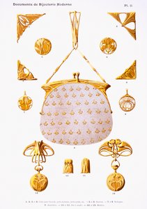 हेनरी लॉरेन्स, पेरिस, c.1900 (टिंटेड क्रोमोलिथो) द्वारा प्रकाशित &39;डॉक्यूमेंट्स डे बिजरेटी एट ओर्फेवी मॉडर्न्स&39; से आभूषण डिजाइन, प्लेट 11 द्वारा पॉल फोलेट