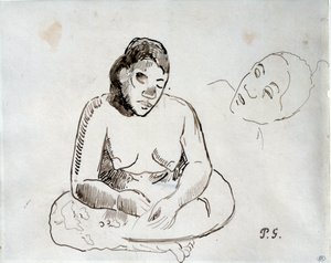 पॉल गाउगिन (1848-1903) द्वारा 19वीं सदी के पेरिस, लौवर संग्रहालय द्वारा ताहिती महिला बैठे स्याही अध्ययन द्वारा पॉल गाउगिन