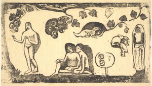 महिला, पशु, और पत्ते, 1898। द्वारा पॉल गाउगिन