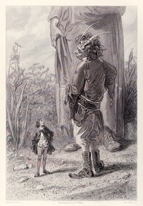 गुलिवर क्वींस 30 फुट लंबा बौना से मिलता है, जो कि अदालत में किसी को अपने से छोटे होने के लिए खुश है, जोनाथन स्विफ्ट द्वारा गुलिवर्स ट्रेवल्स के फ्रांसीसी संस्करण द्वारा पॉल गवरानी