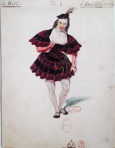 एडोल्फ एडम (1803-56) द्वारा 'गिजेल' के लिए ड्यूक अल्ब्रेक्ट के लिए पोशाक डिजाइन c.1841 (कागज पर पानी के रंग का)
