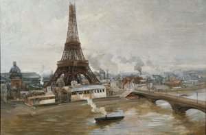 1889 में सीन से देखा गया एफिल टॉवर। द्वारा पॉल लुइस डेलेंस
