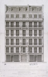 पेरिस में c.1860 rue de la Paix में हौसमैन शैली के फ्लैट्स के ब्लॉक के लिए डिज़ाइन द्वारा पॉल मेसनार्ड