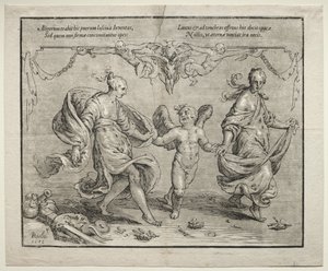 दो अलौकिक महिलाओं के साथ कामदेव, 1612। द्वारा पॉल मोरेलेस