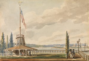 द ट्रैवेलर्स फर्स्ट व्यू ऑफ न्यू यॉर्क—द बैटरी एंड फ्लैगस्टाफ, 1811-सीए। 1813. द्वारा पावेल पेट्रोविक स्विनिन