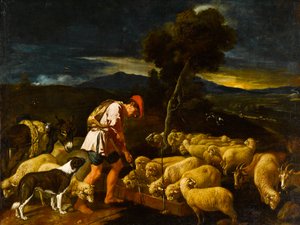 जैकब वाटरिंग लैबन्स भेड़ को छीलने वाली शाखाओं से पहले, c.1612-1622