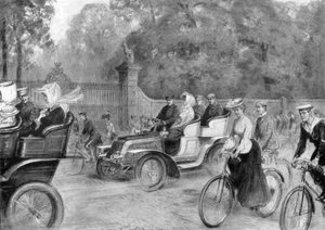 केंसिंग्टन हाई स्ट्रीट, लंदन में मोटर्स और साइकिल, 1903