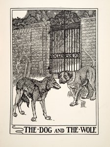 द डॉग एंड द वुल्फ, ए हंड्रेड फेबल्स ऑफ ईसप से, pub.1903 (उत्कीर्णन) द्वारा पर्सी जे बिलिंग्सहर्स्ट