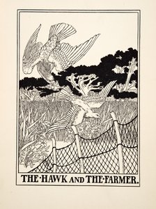 द हॉक एंड द फार्मर, ए हंड्रेड फेबल्स ऑफ ईसप से, pub.1903 (उत्कीर्णन) द्वारा पर्सी जे बिलिंग्सहर्स्ट