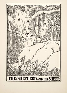 द शेफर्ड एंड हिज़ शीप, ए हंड्रेड फेबल्स ऑफ़ ईसप से, pub.1903 (उत्कीर्णन) द्वारा पर्सी जे बिलिंग्सहर्स्ट