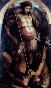 सेंट माइकल, सेंट्रल पैनल (लकड़ी पर तेल, c.1535) द्वारा पेरिनो डेल वैगा