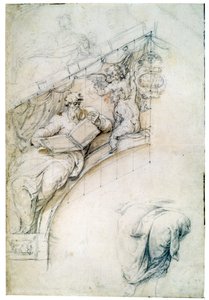 एक पैगंबर और दो पुटोस, c1525 के साथ एक प्रवेश द्वार पर एक दीवार की सजावट द्वारा पेरिनो डेल वैगा