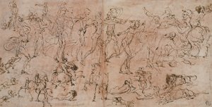 योद्धाओं, घुड़सवारों और शेरों का अध्ययन, 1528-33 द्वारा पेरिनो डेल वैगा