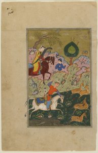 बहराम गुरु ने खमसा से अज़ादा के साथ शिकार किया, c.1580 द्वारा फारसी स्कूल