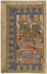 बिलकिस एक खमसा (पंचक), c.1560 (अपारदर्शी जल रंग, कागज पर स्याही और सोने से) द्वारा फारसी स्कूल