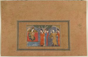अज्ञात पाठ से फोलियो; एक राजकुमारी, ईरानी, c.1440-50 (अपारदर्शी जल रंग, कागज पर स्याही और सोना) द्वारा फारसी स्कूल