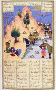फ़िरदाविस शानमन से इस्कंदर कम्फ़र्ट द डाइंग डारा, c.1440-45 (वेल्लम पर कलम, स्याही और wc) द्वारा फारसी स्कूल
